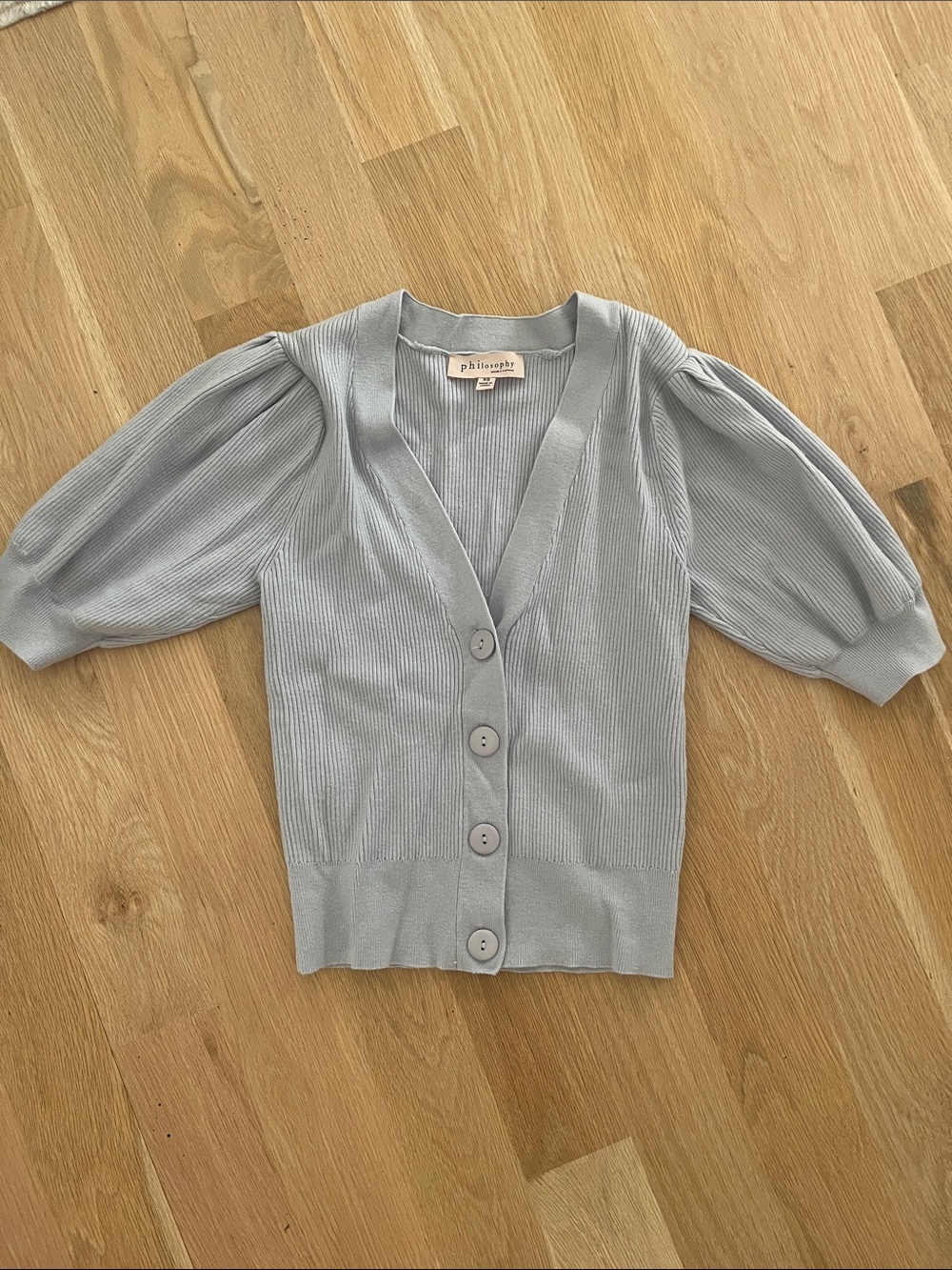 Philosophy Pale Purple/Blue V-Neck Puff Sleeve Cardigan